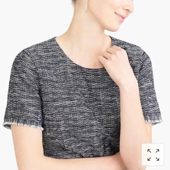 J. Crew Navy Blue Tweed Short Sleeve Fringe Cotton Lined Top Shirt Small EUC - Picture 2 of 14